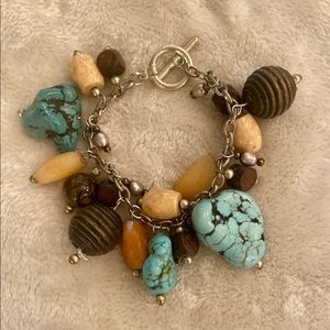 Chunky turquoise and multi stone bracelet on silver chain